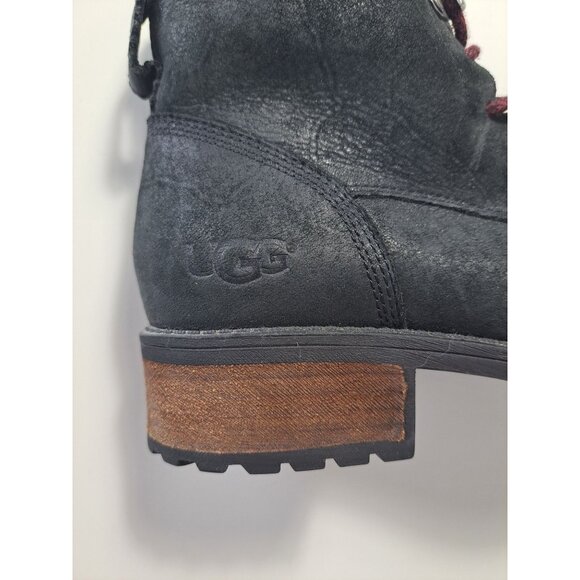 Ugg Denhali Hiker Waterproof Black Leather Shearling Lined Boots Size 7.5 - Picture 2 of 11